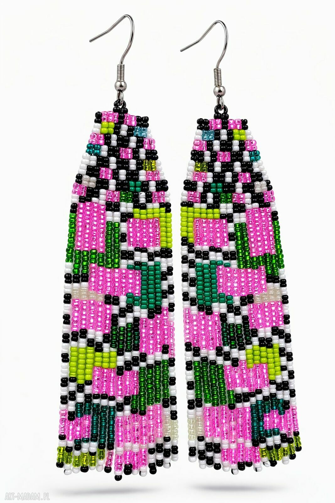 Kolczyki koralikowe „Pixel Art” - Neonowa abstrakcja (13,5 cm)