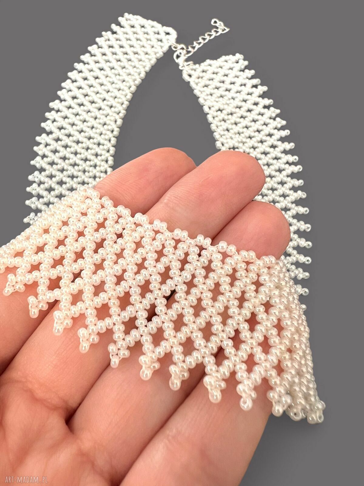 Naszyjnik koralikowy Kolia łemkowska krywulka - kołnierzyk ivory handmade