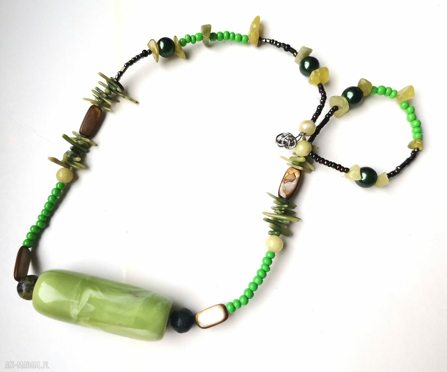 Naszyjnik koralikowy Boho Frida - zielone koraliki (Box L1)