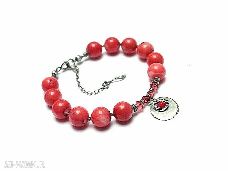 Koralove bransoletka srebro oksydowane koral robaczywka swarovski