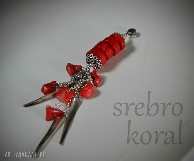 Koralowa zawieszka w srebrze z czerwonym koralem - 9,5 cm