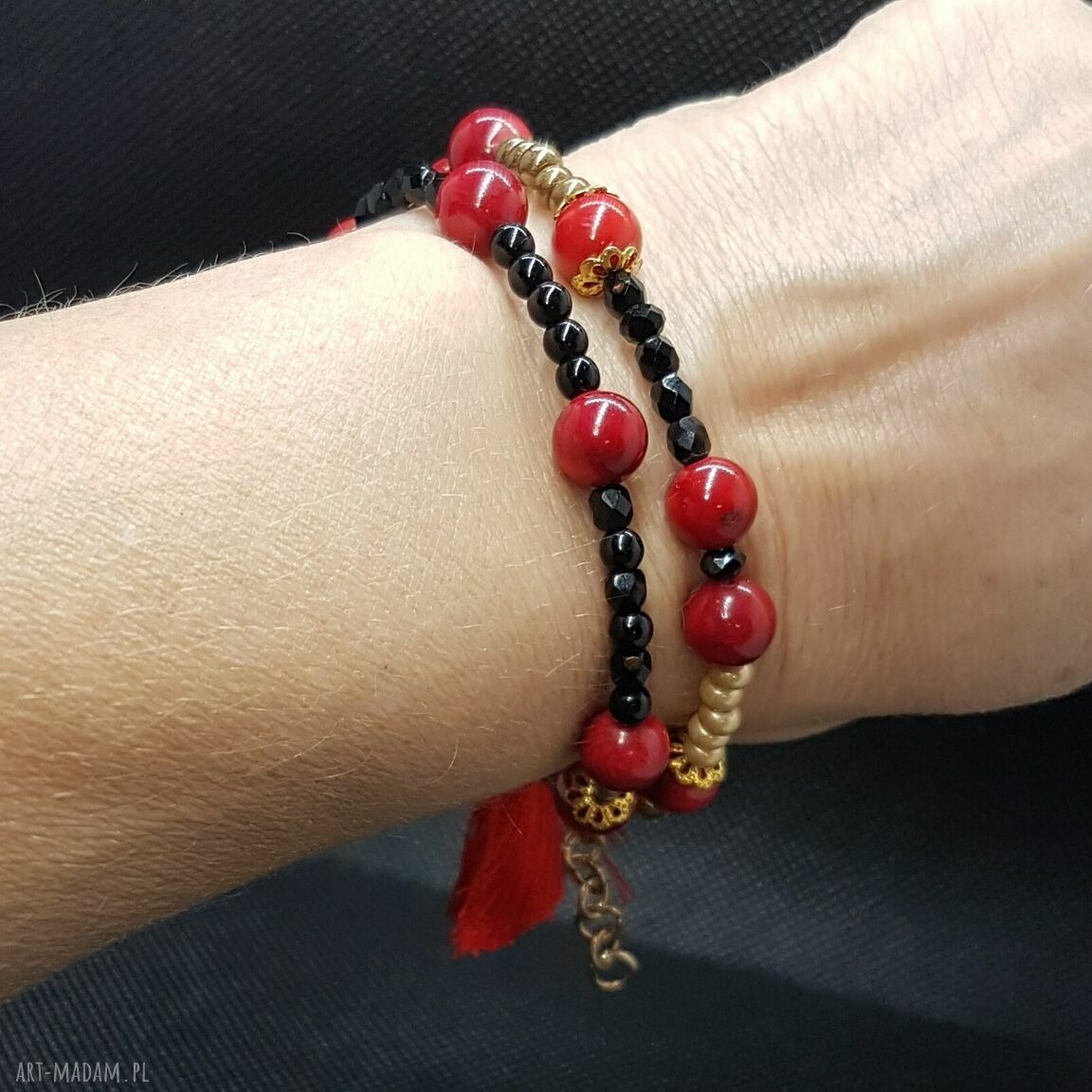 Bransoletka Koralowiec Czerwony z Koralików - Boho