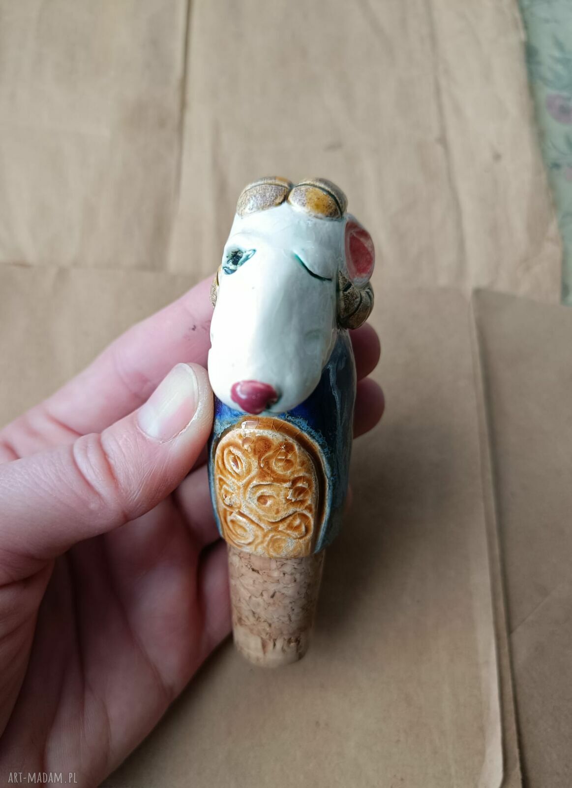 Korek do wina baran - ceramiczna nasadka vintage