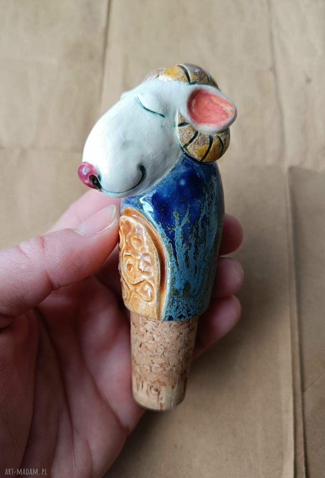 Korek do wina baran - ceramiczna nasadka vintage