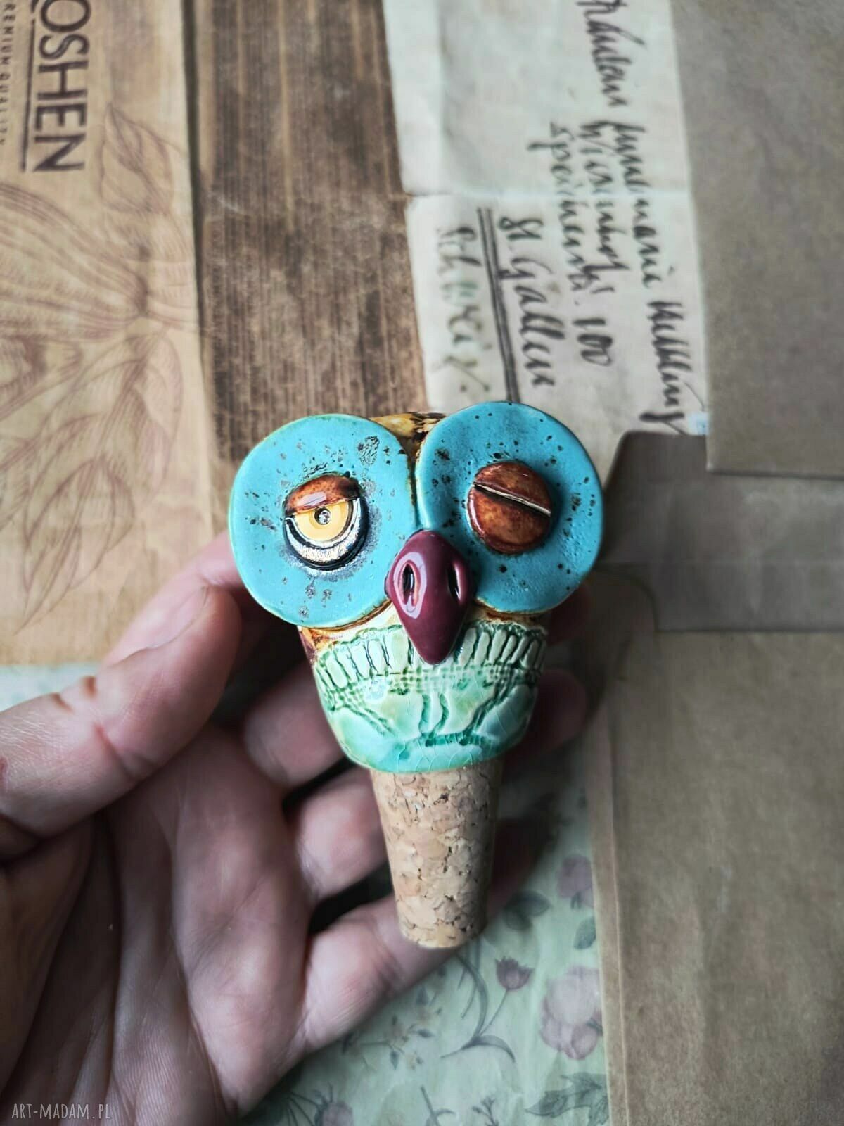 Korek do wina Sowa - ceramiczna zatyczka vintage