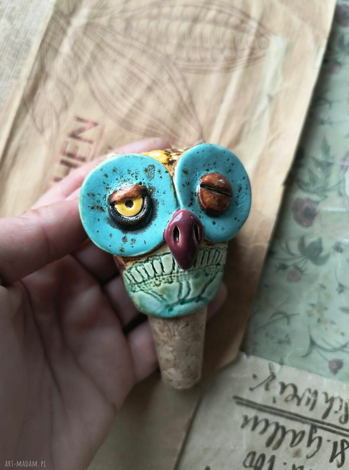 Korek do wina Sowa - ceramiczna zatyczka vintage