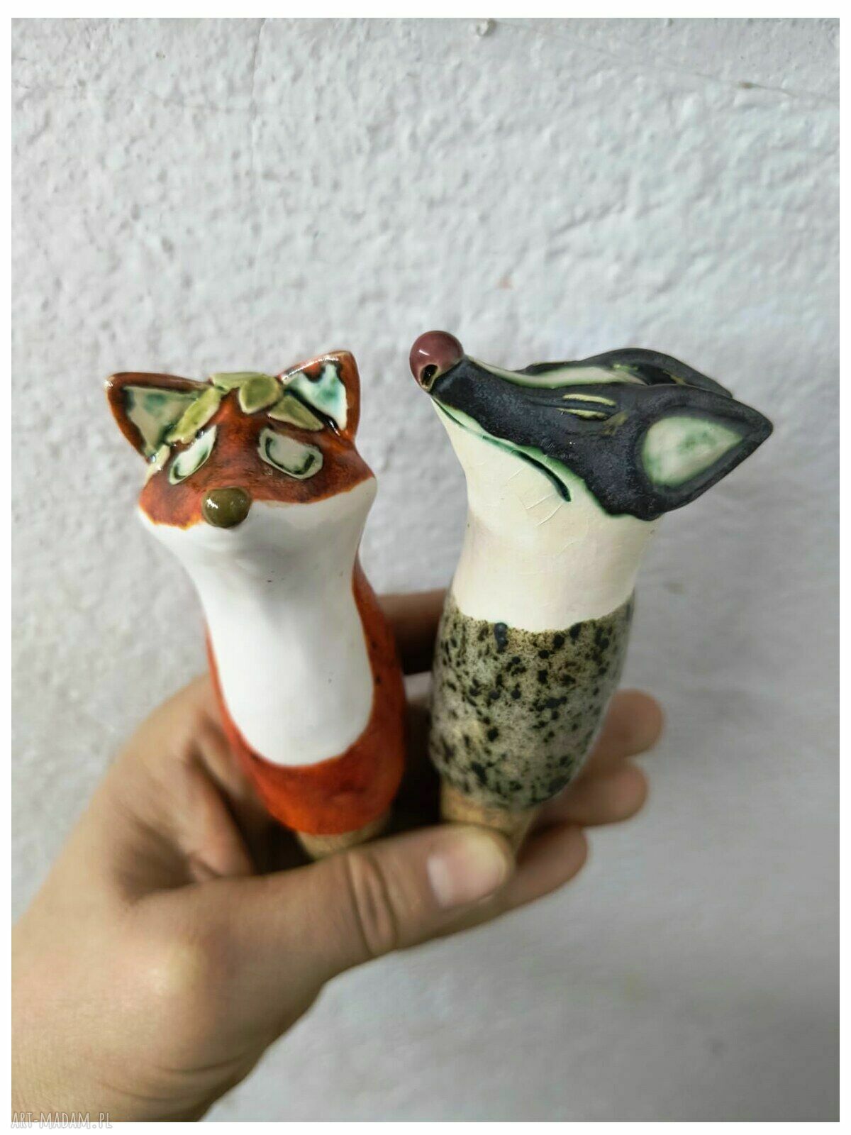 Korek do wina - lis i borsuk z ceramiczną nasadką vintage