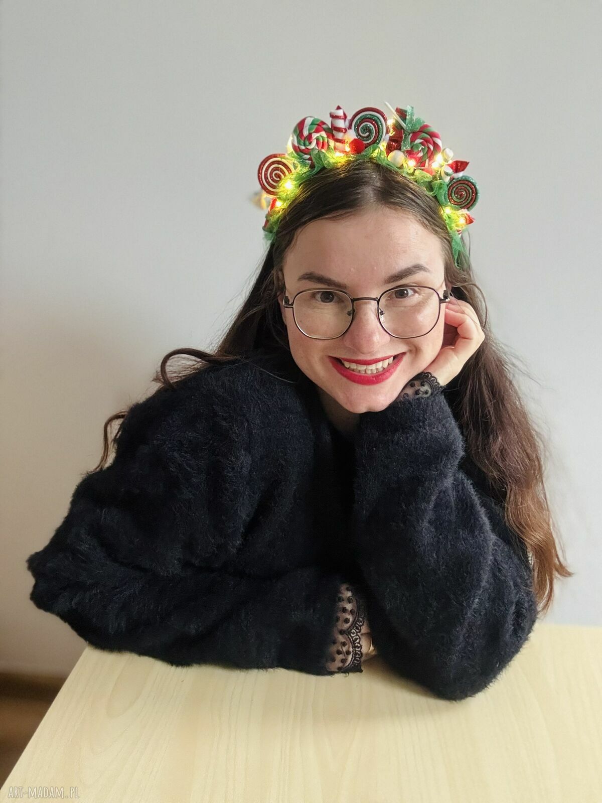 Świąteczna opaska Candyland z ręcznie robionymi cukierkami - korona na głowę