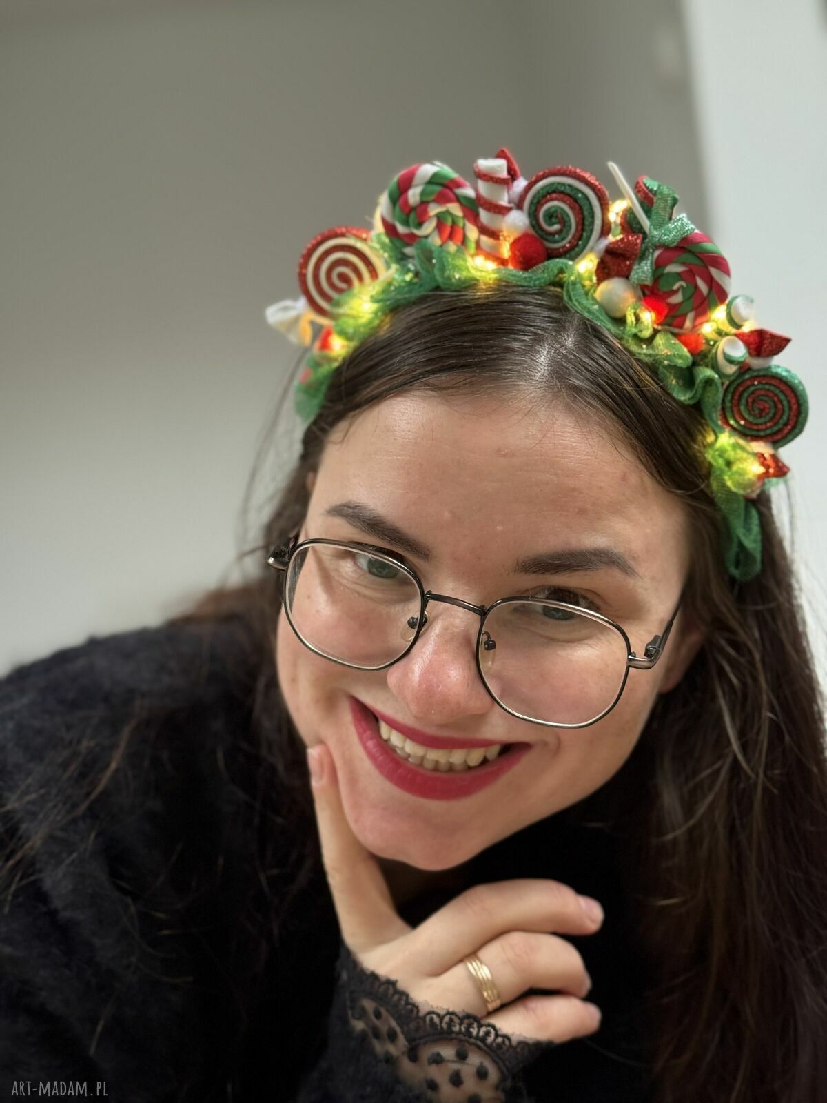 Świąteczna opaska Candyland z ręcznie robionymi cukierkami - korona na głowę