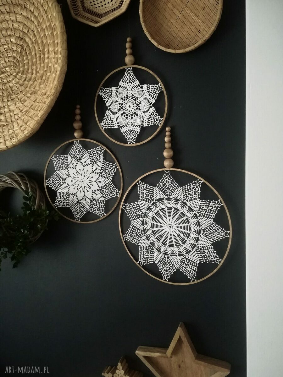 Handmade zestaw 3 Łapacz Snow dekoracja ścienna na zimowy klimat