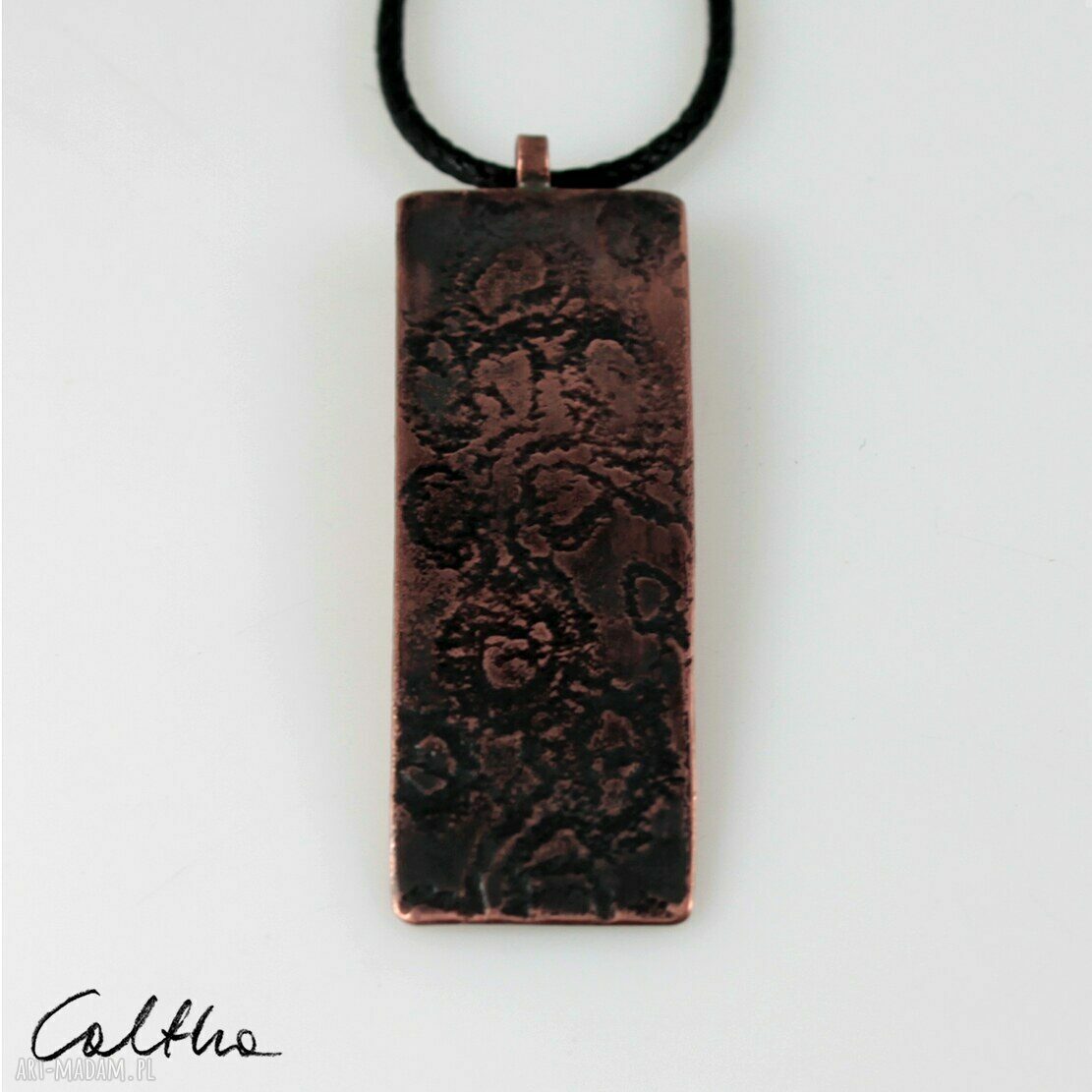 Ręcznie robiony miedziany wisiorek „Koronka” OOAK