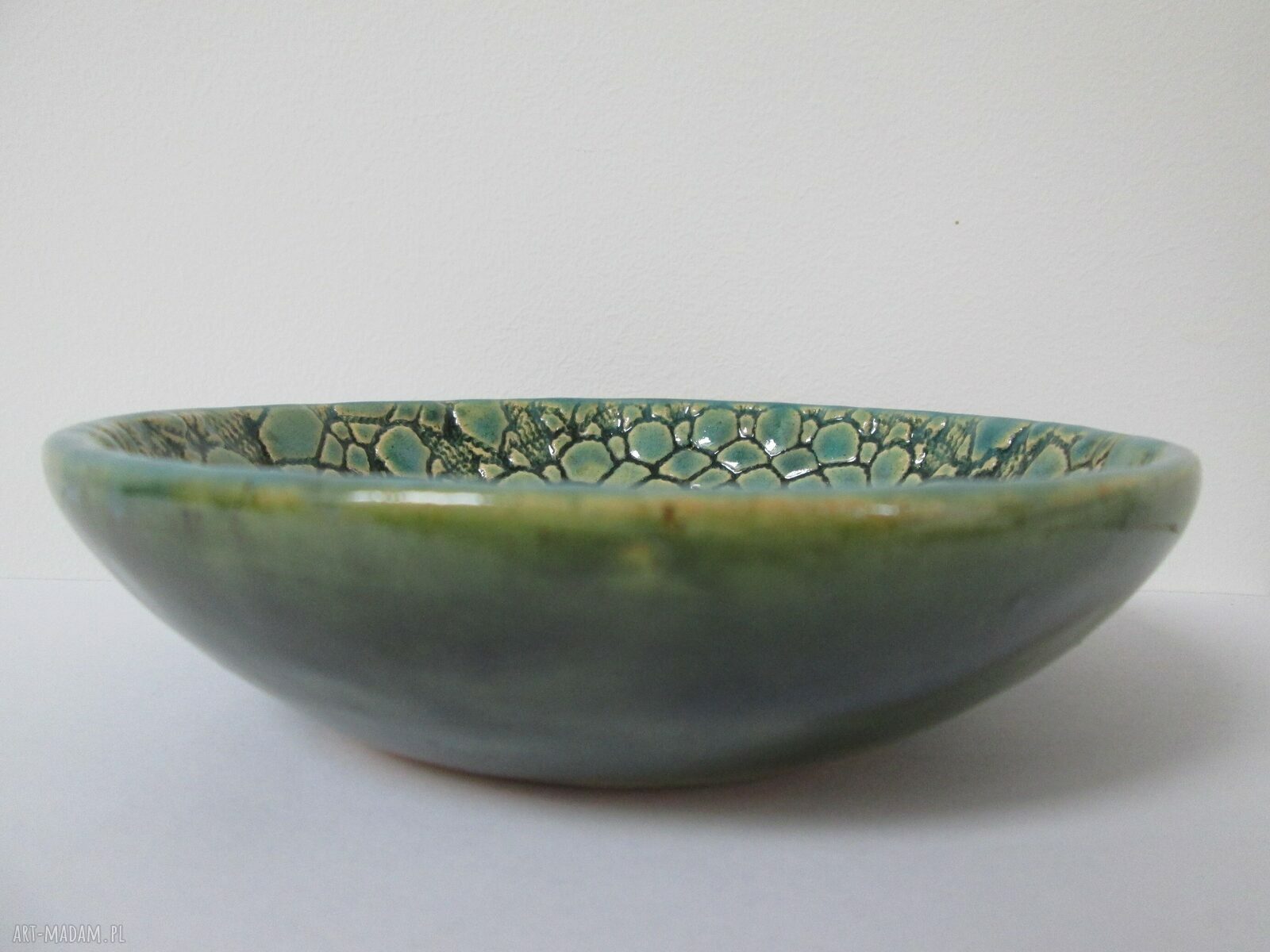 Turkusowa miseczka ceramiczna z koronką