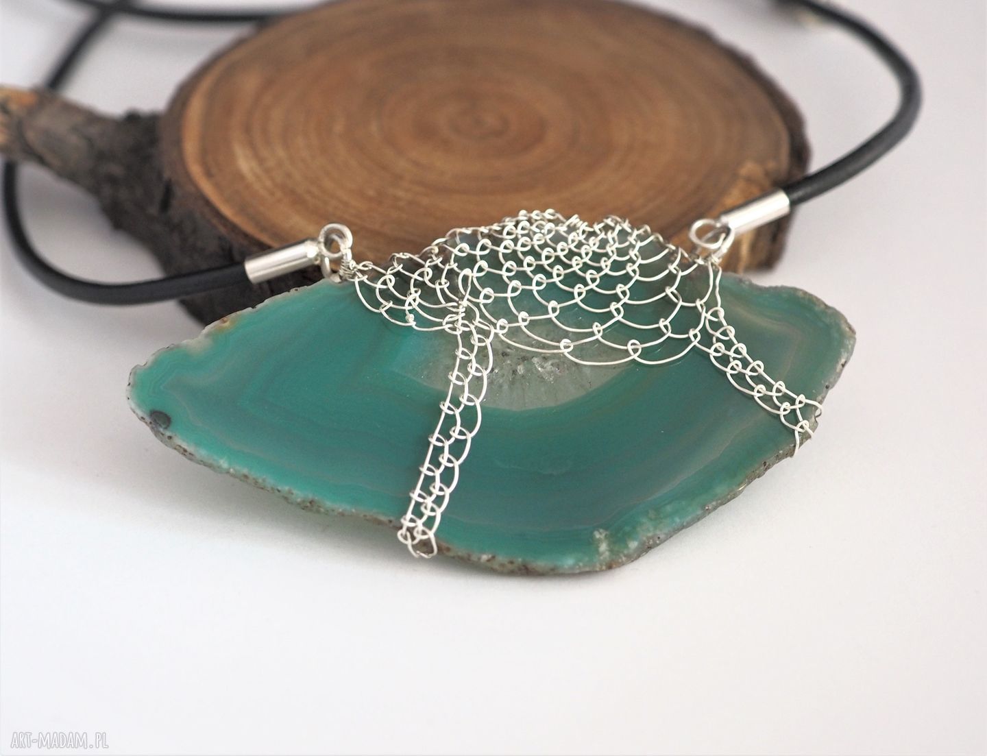 Koronkowy morski agat - ręcznie robiony naszyjnik Jachyra Jewellery