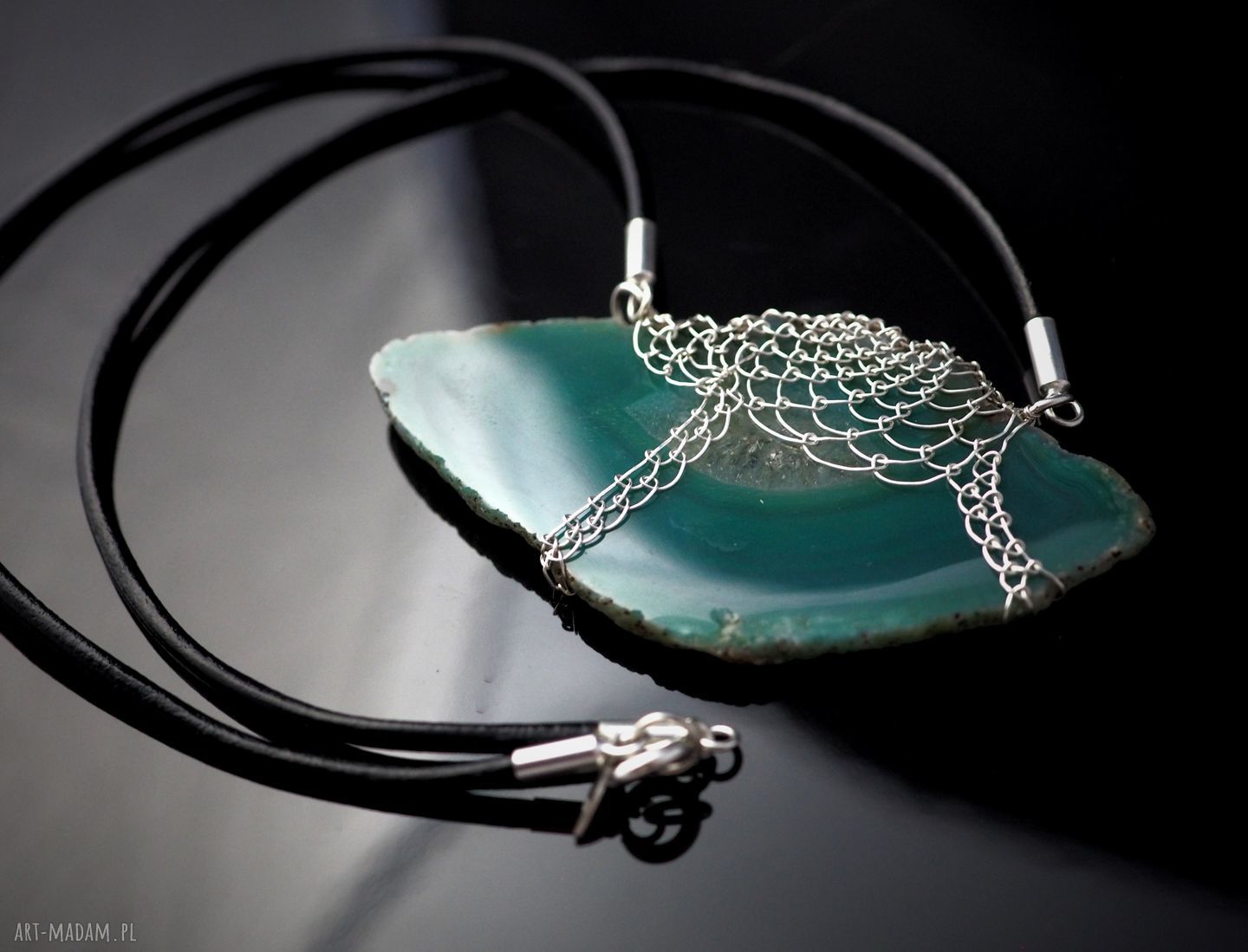Koronkowy morski agat - ręcznie robiony naszyjnik Jachyra Jewellery