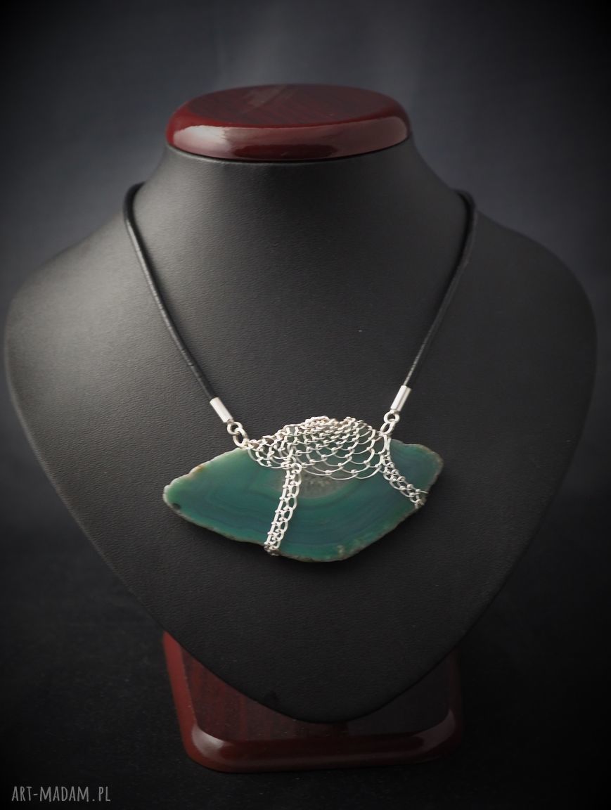 Koronkowy morski agat - ręcznie robiony naszyjnik Jachyra Jewellery