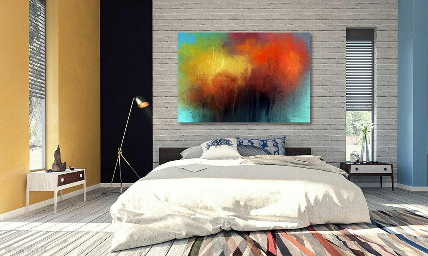 Obraz abstrakcyjny na płótnie 120x80 cm - żółty, pomarańczowy i granatowy