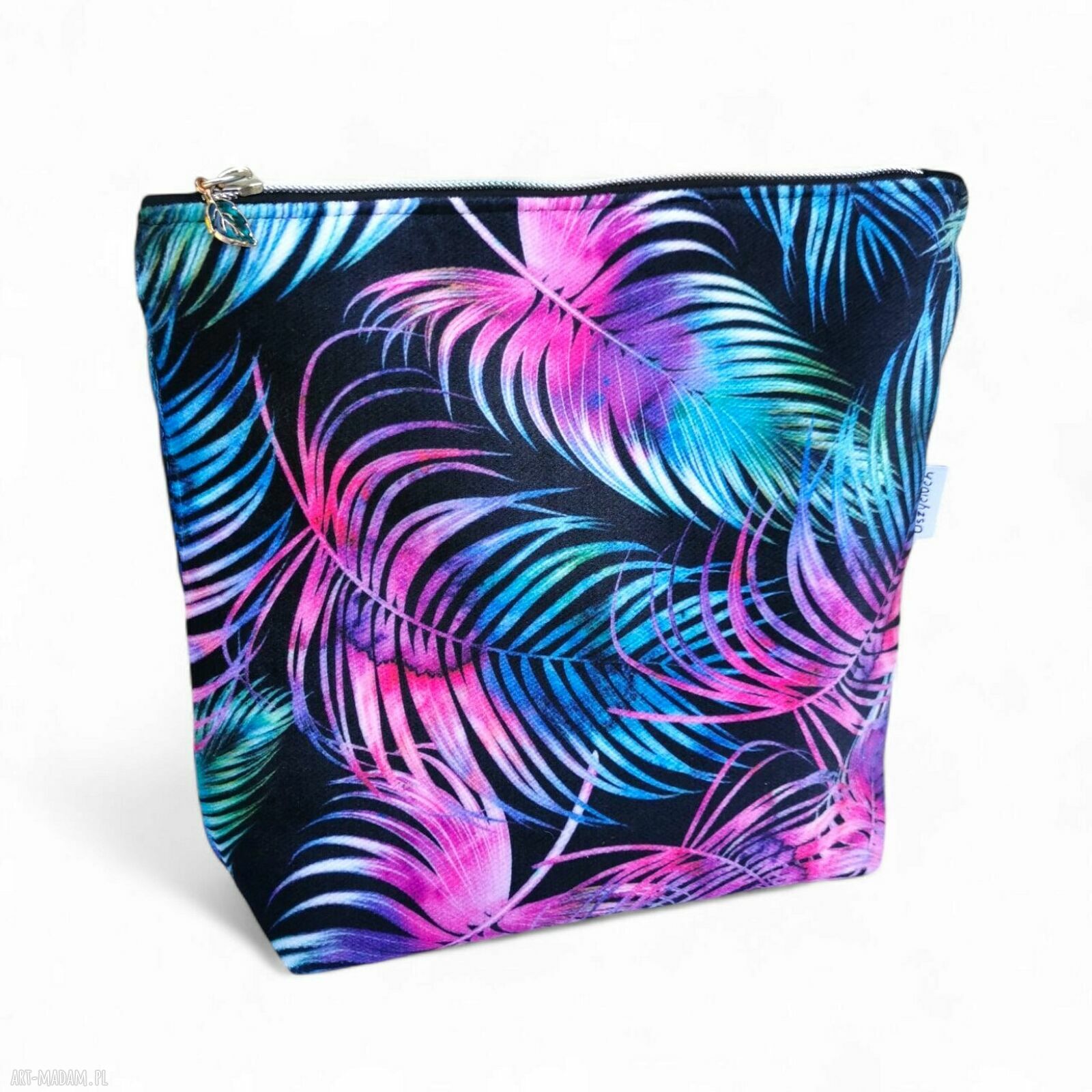 Duża welurowa kosmetyczka w pióra - etui organizer do torebki