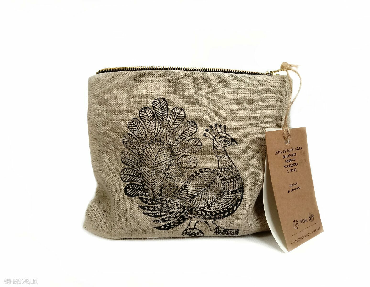 Kosmetyczka lniana etui PAW - eko organizer i piórnik