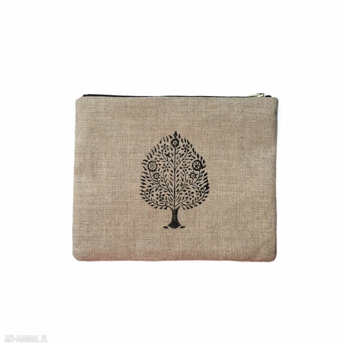 Kosmetyczka lniana etui z wzorem drzewa figowego (18x23 cm)