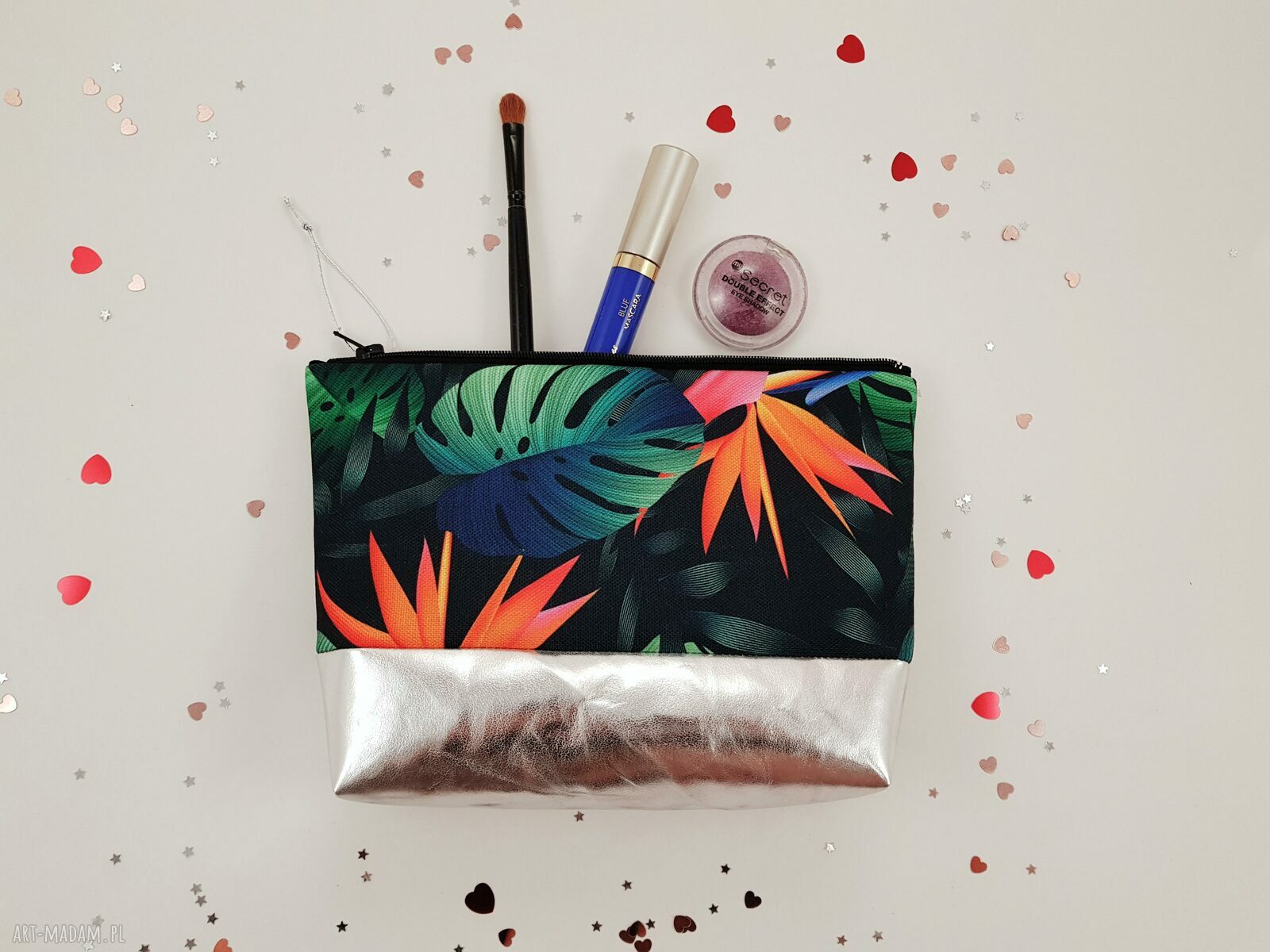 Kosmetyczka Monstera Srebro - wodoodporna saszetka