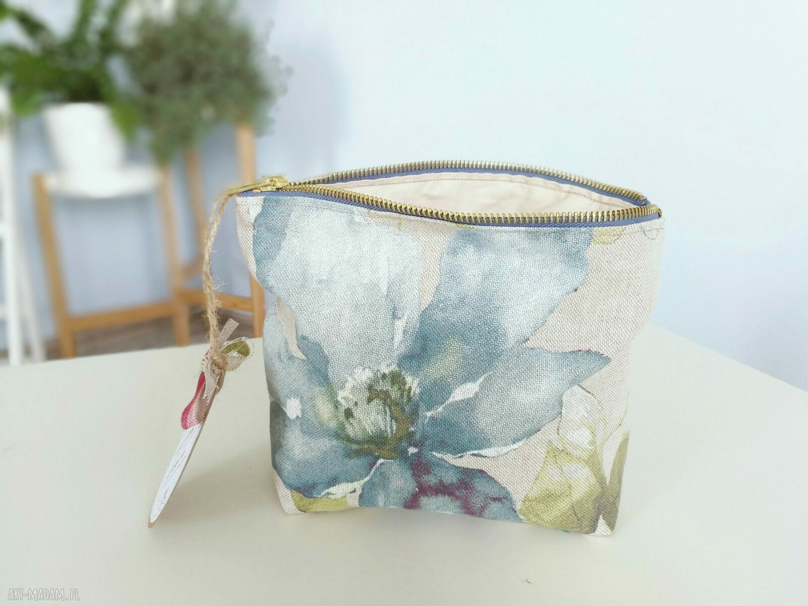 kosmetyczka organizer saszetka len kwiaty vintage HandMade