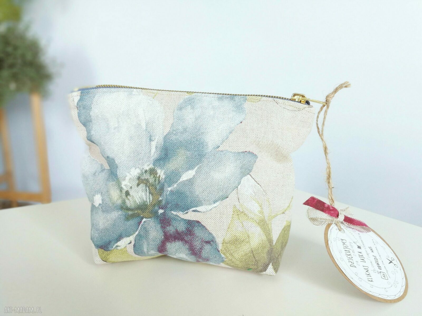 Kosmetyczka organizer saszetka len kwiaty vintage lniana torebki