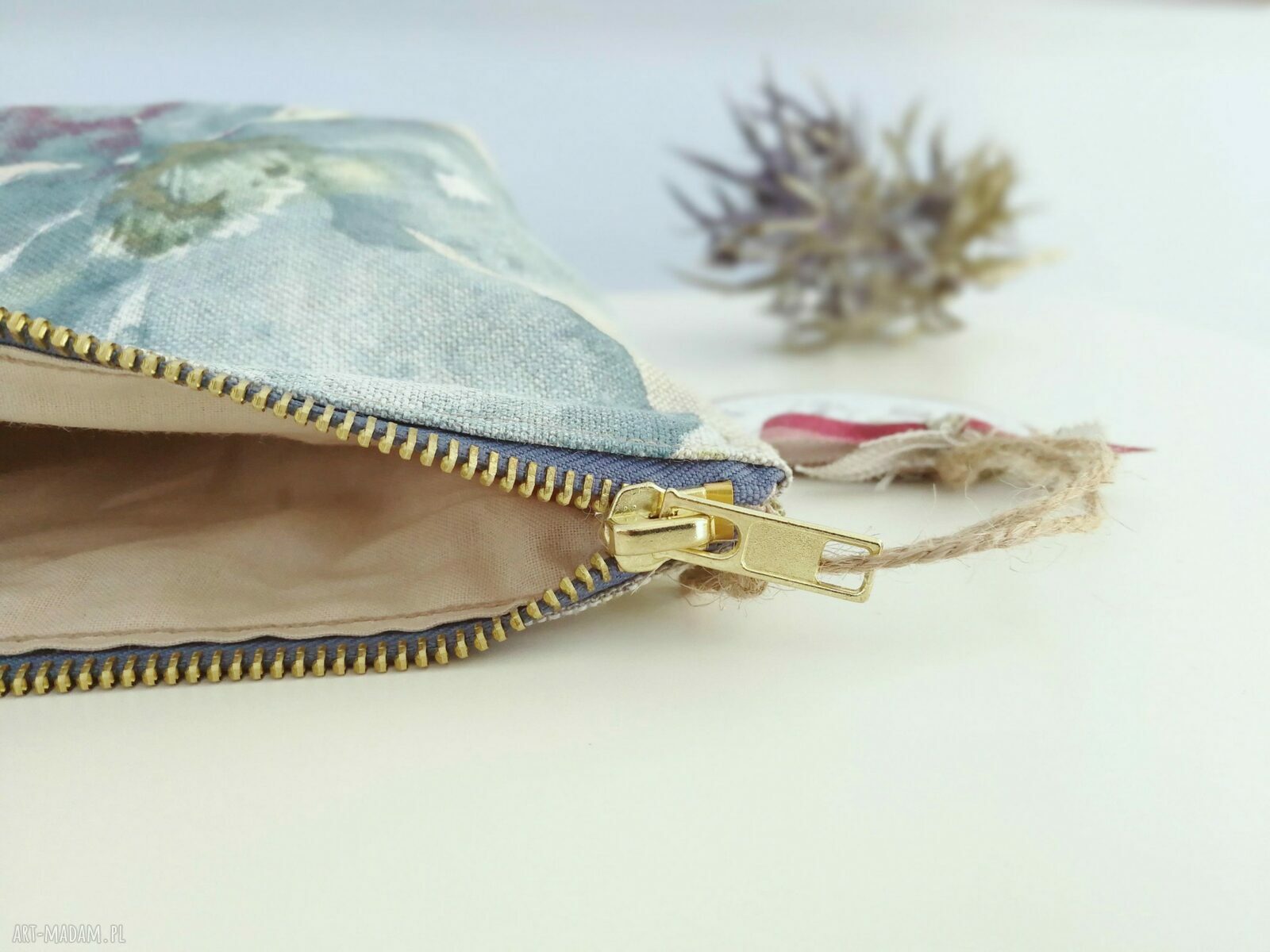kosmetyczka organizer saszetka len kwiaty vintage HandMade