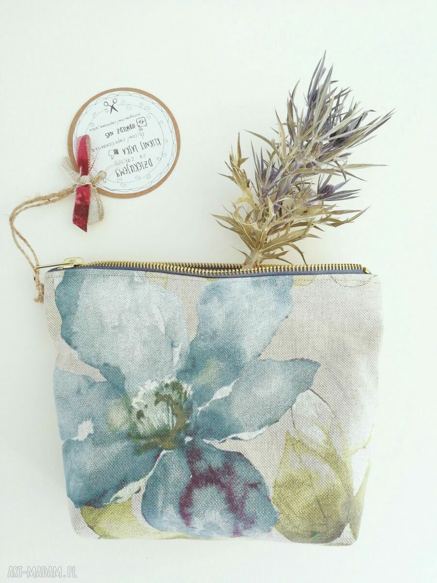kosmetyczka organizer saszetka len kwiaty vintage HandMade