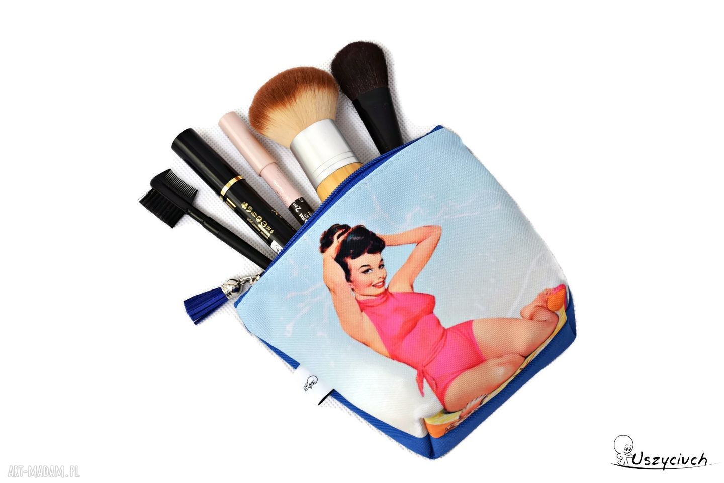 Pojemna, wodoodporna kosmetyczka Pin Up Girl w niebieskim kolorze