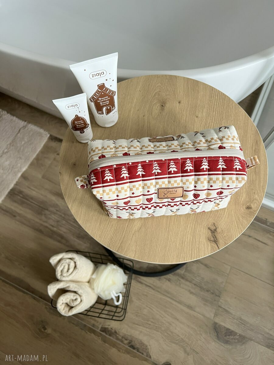 Kosmetyczka świąteczna na prezent - ręcznie robiona 100% bawełna