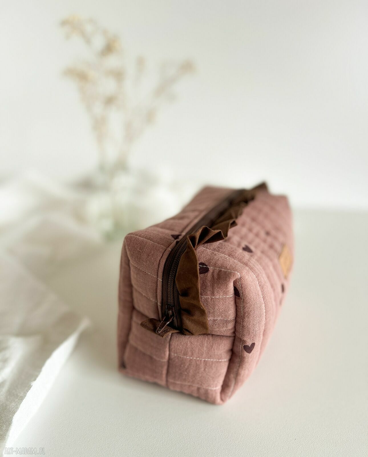 Kosmetyczka z falbanką Czekolada - organizer do torebki handmade