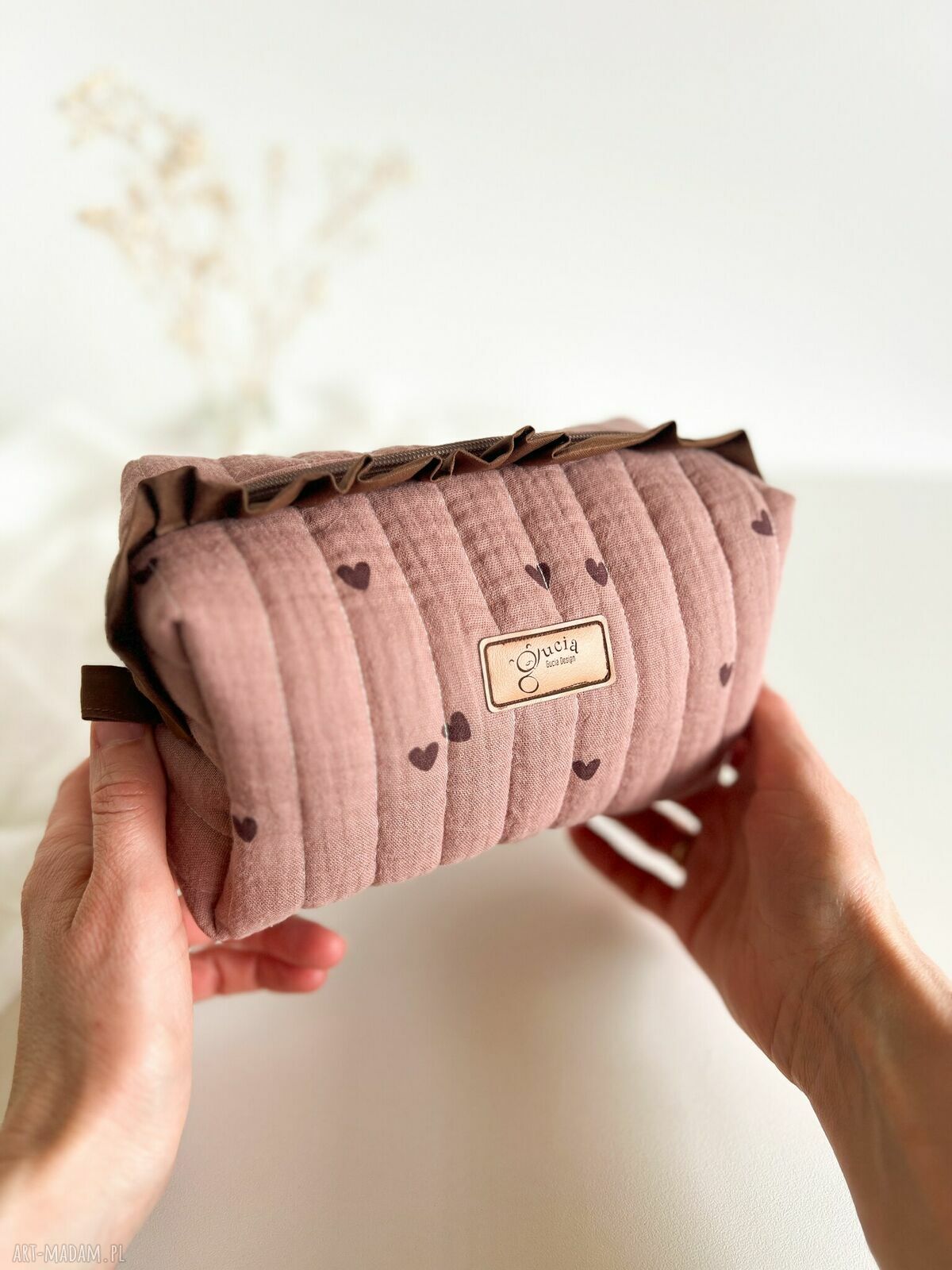 Kosmetyczka z falbanką Czekolada - organizer do torebki handmade