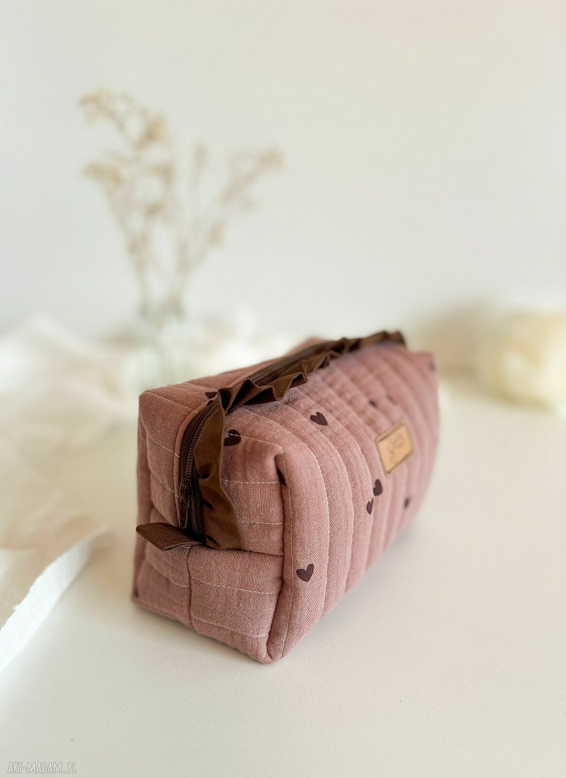 Kosmetyczka z falbanką Czekolada - organizer do torebki handmade