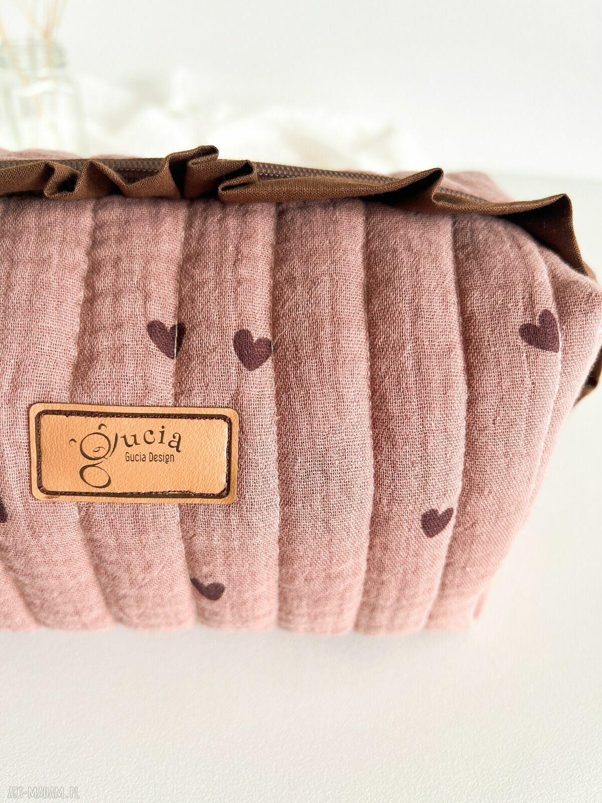 Kosmetyczka z falbanką Czekolada - organizer do torebki handmade