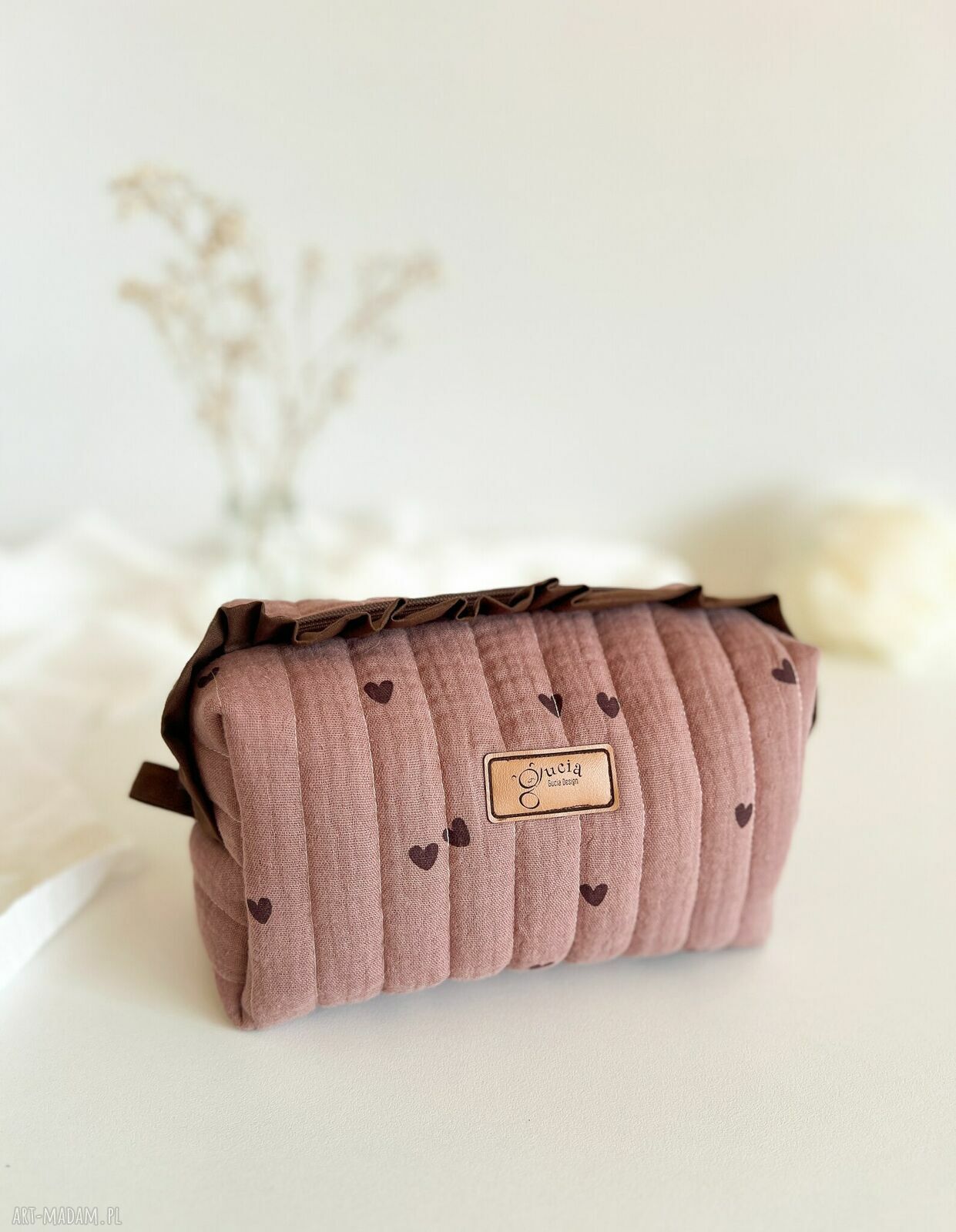 Kosmetyczka z falbanką Czekolada - organizer do torebki handmade