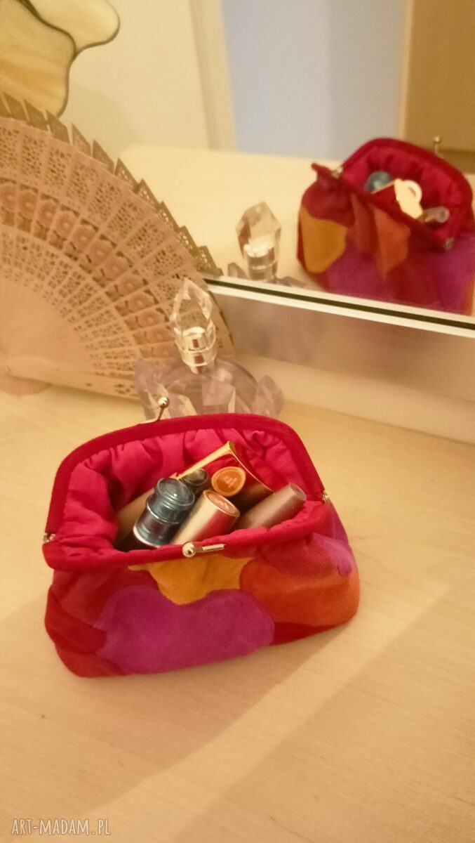Kosmetyczka ze skóry zamszowej patchwork - jednokomorowa, unikat