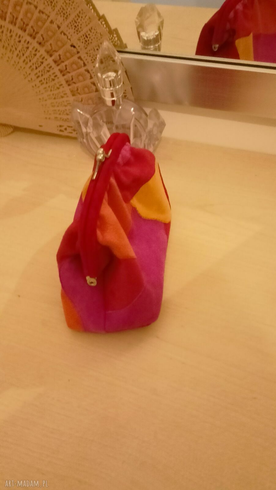 Kosmetyczka ze skóry zamszowej patchwork - jednokomorowa, unikat