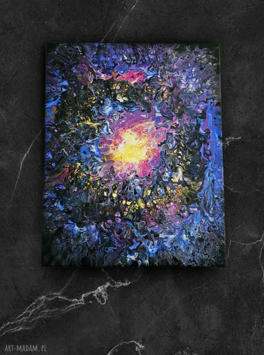 Kosmiczna eksplozja światła - abstrakcyjny obraz ręcznie malowany 50x50 cm