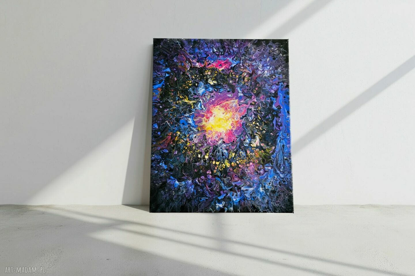 Kosmiczna eksplozja światła - abstrakcyjny obraz ręcznie malowany 50x50 cm