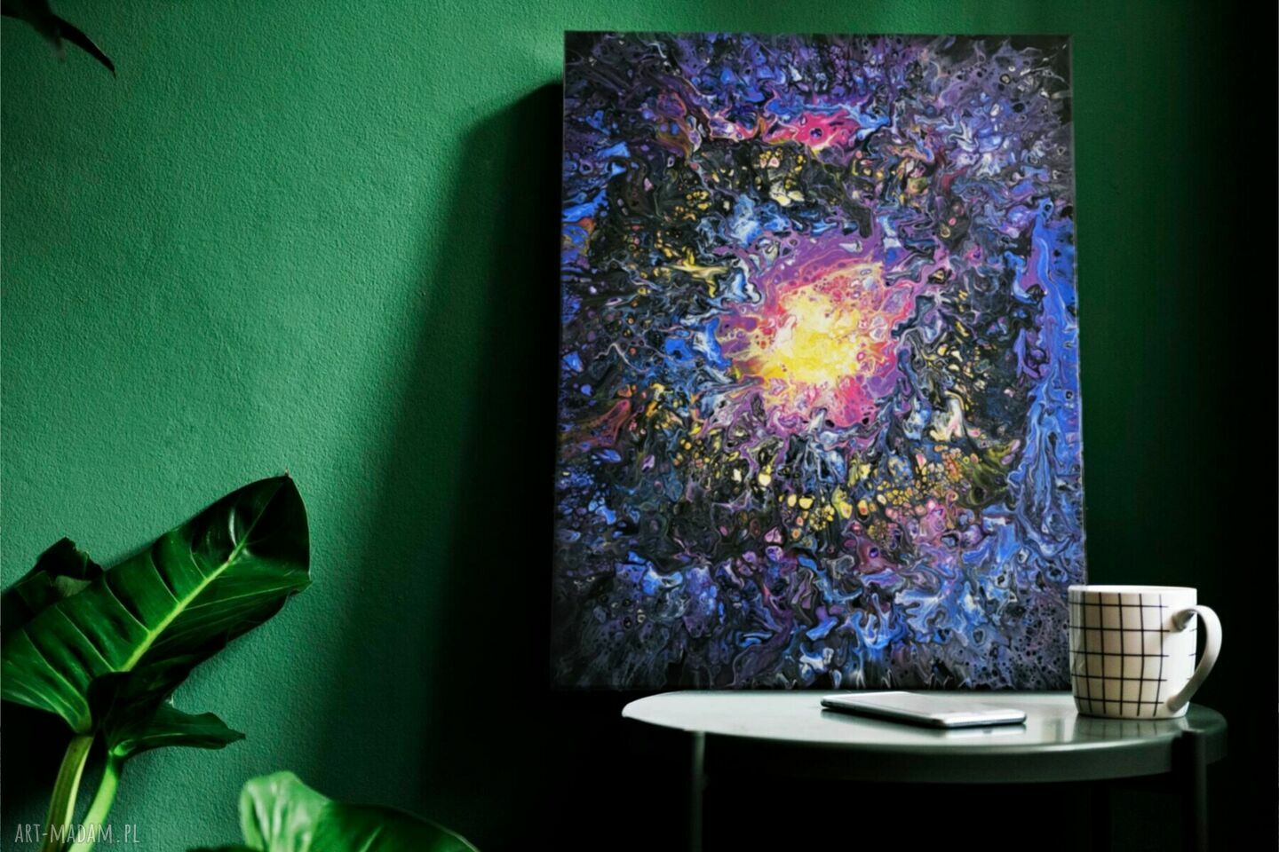 Kosmiczna eksplozja światła - abstrakcyjny obraz ręcznie malowany 50x50 cm