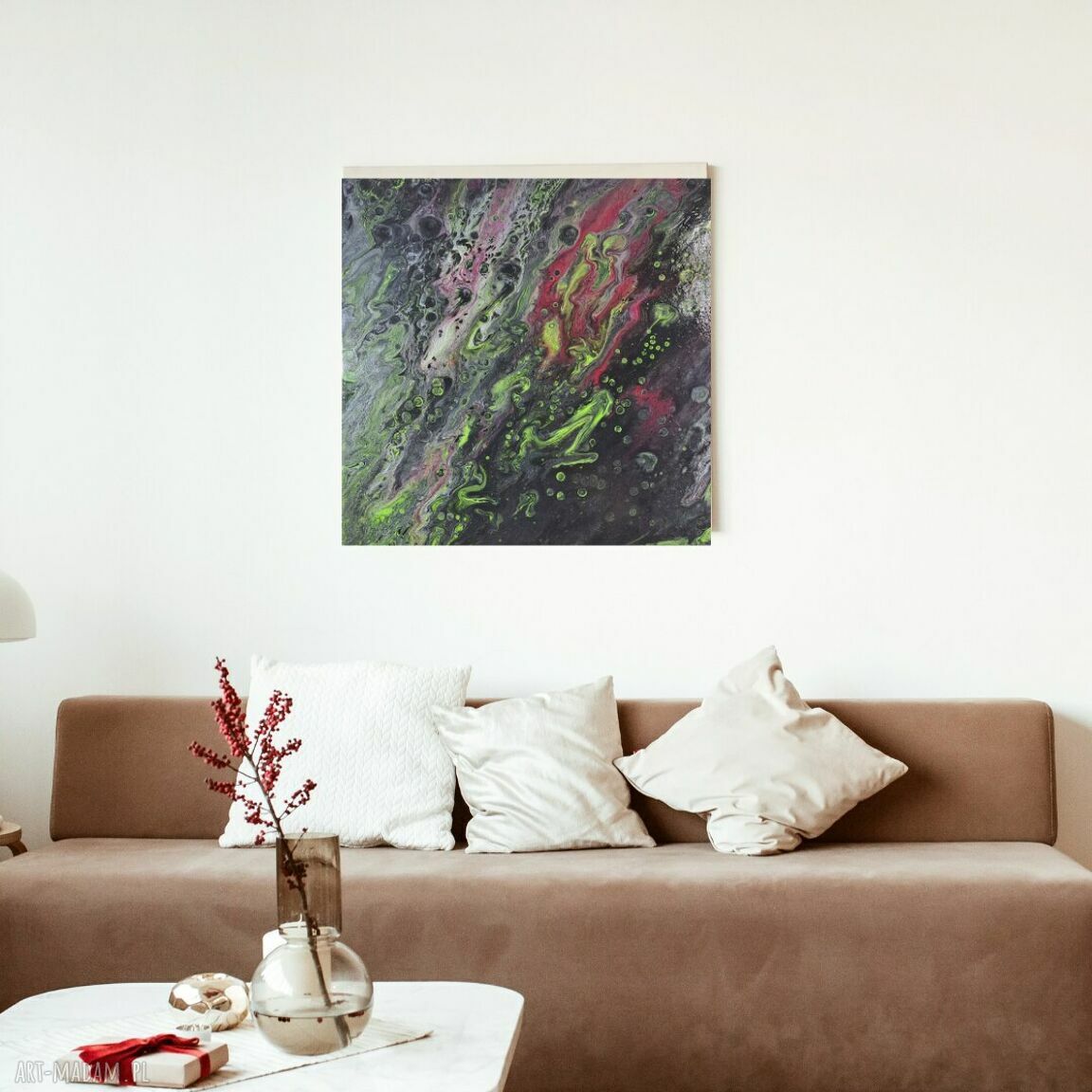 Kosmo - obraz akrylowy 40x40 cm w technice pouringu do salonu (abstrakcja)