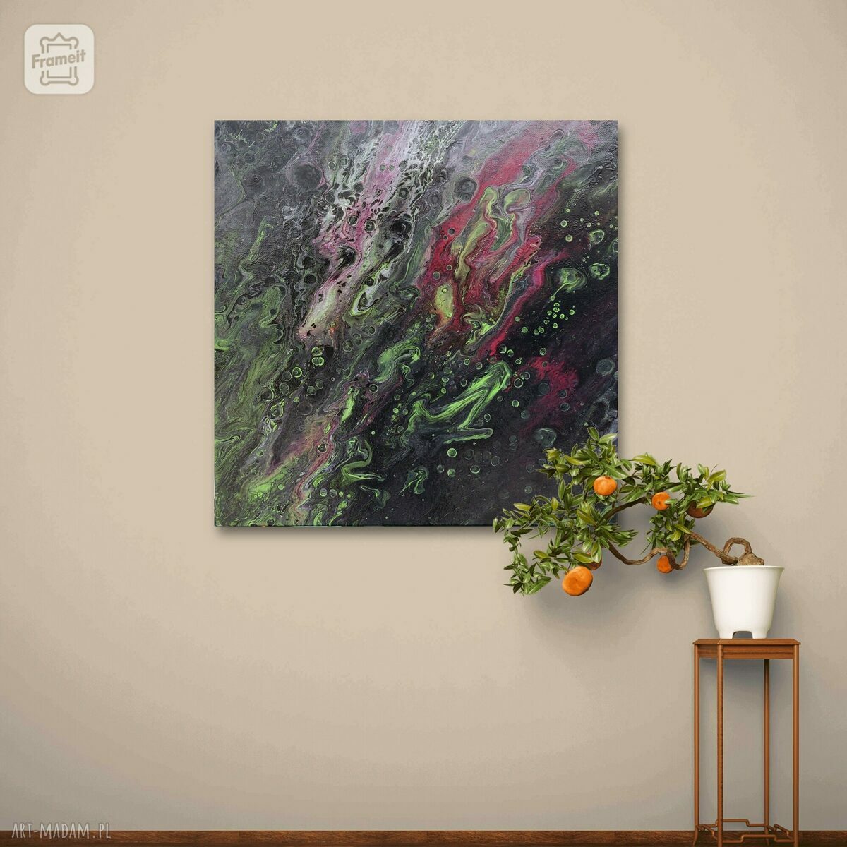 Kosmo - obraz akrylowy 40x40 cm w technice pouringu do salonu (abstrakcja)