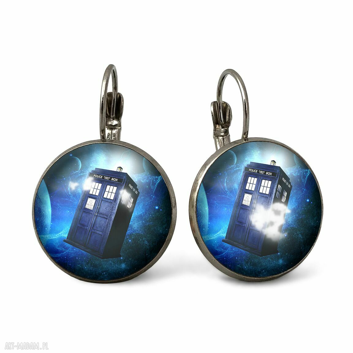Tardis duże kolczyki wiszące doctor who kosmos ręcznie robione