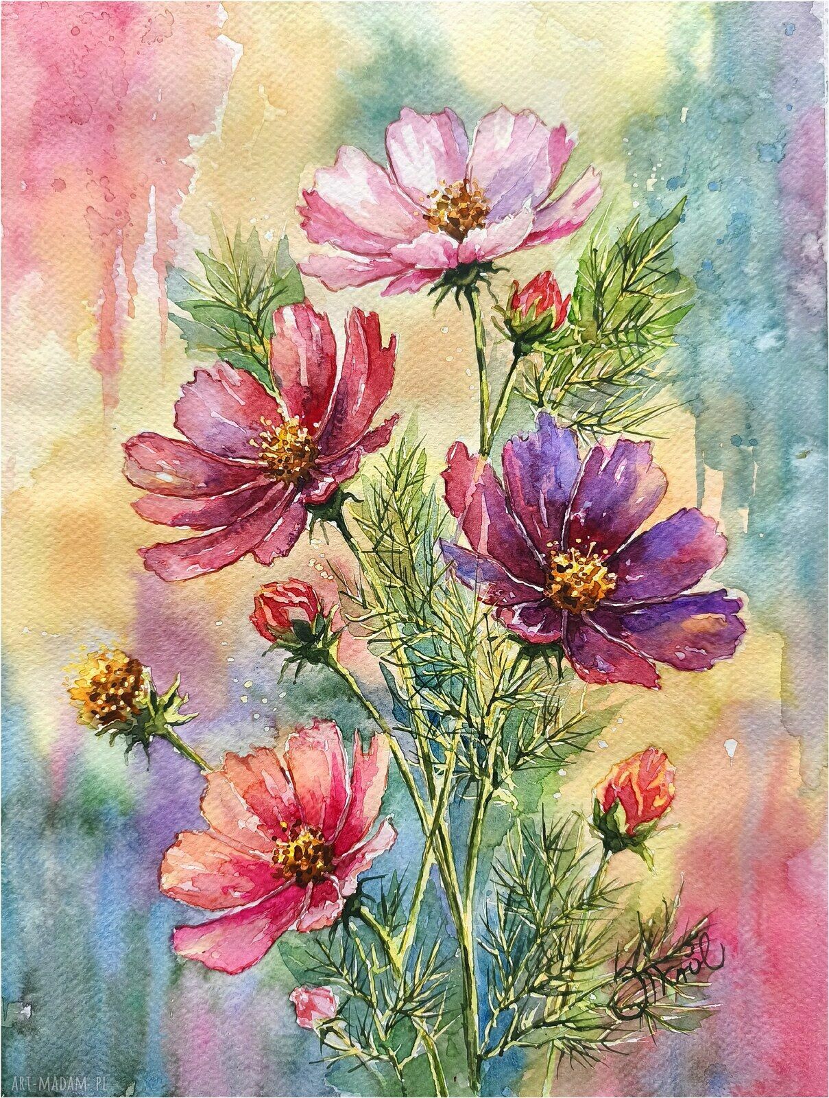 Kosmosy - oryginalny obraz akwarelowy 24 x 32 cm