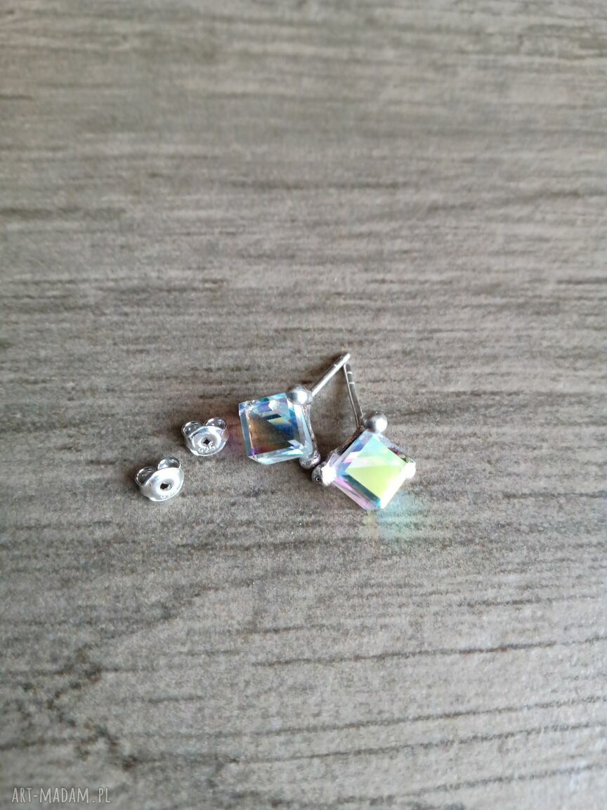 Kolczyki sztyfty Swarovski kostki Crystal AB - srebro 925