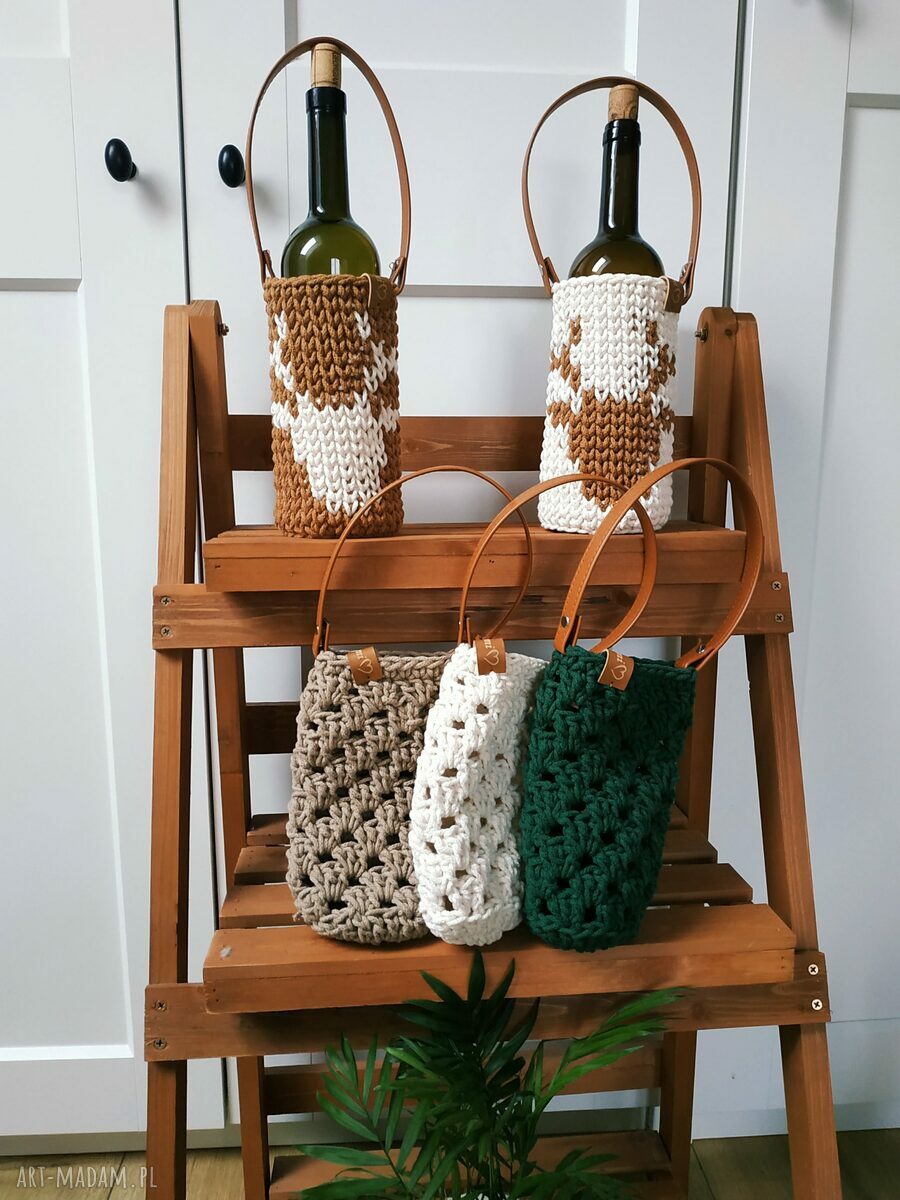 Kosz siatka na wino - etui na butelkę reniferka