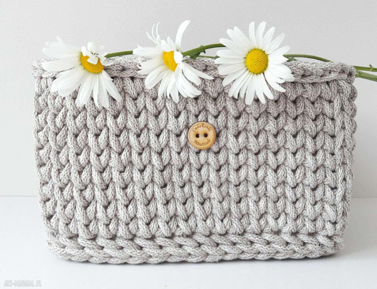 Kwadratowy kosz sznurkowy X15 - szydełkowany organizer na półkę (15x15x15)