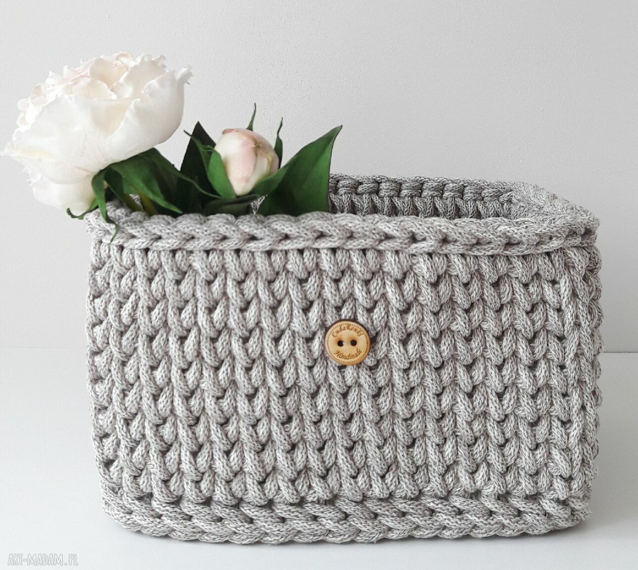 Kwadratowy kosz sznurkowy X15 - szydełkowany organizer na półkę (15x15x15)