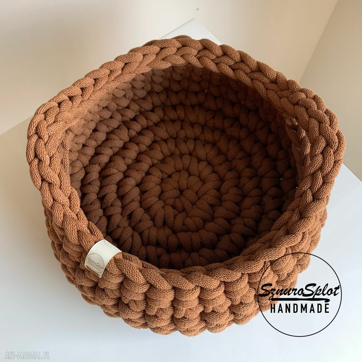 Handmade kosz z grubego sznurka bawełnianego na doniczkę - boho osłonka i organizer