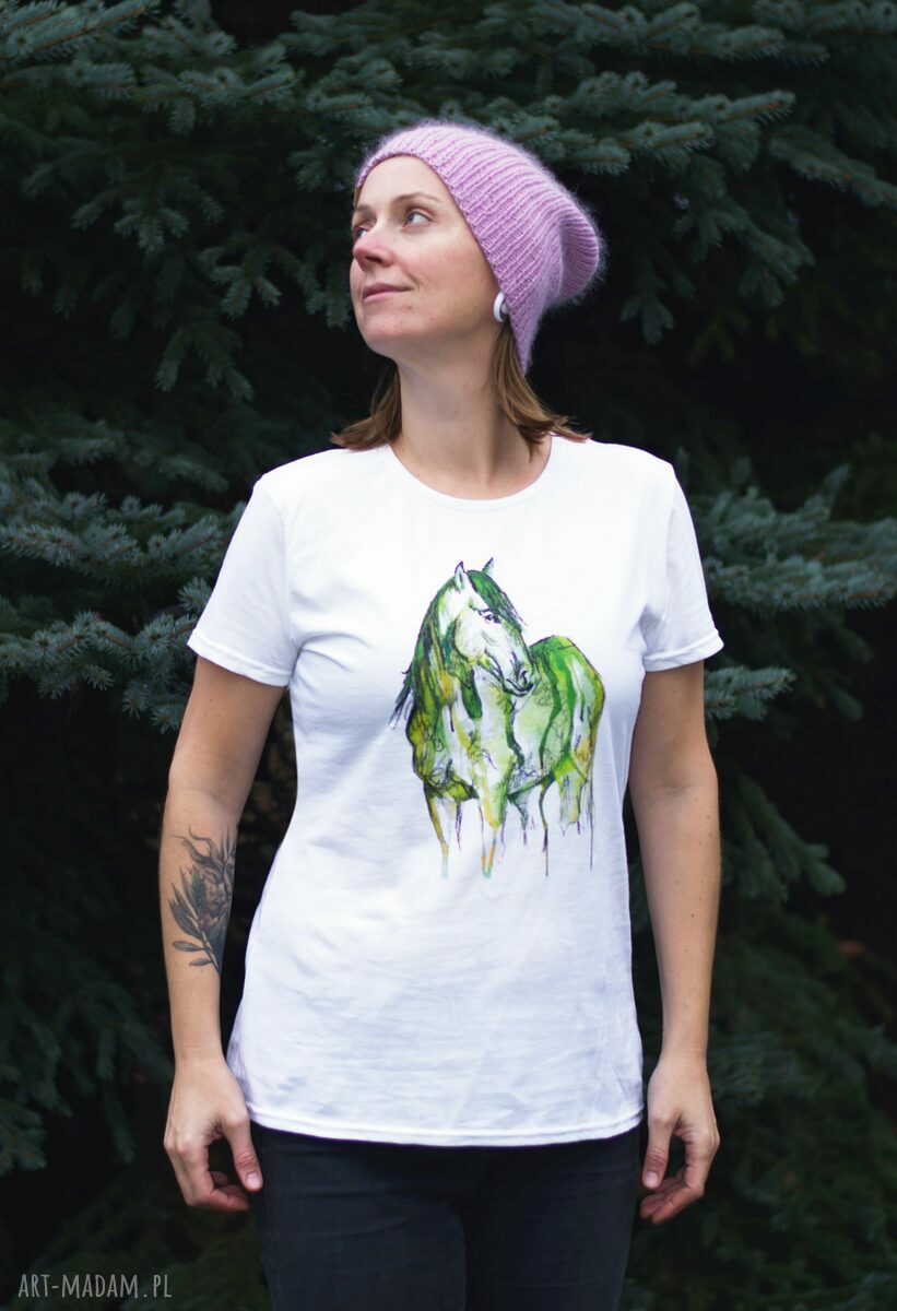 Koszulka z autorskim projektem | Akwarelowy niebieski koń | T-shirt z koniem |